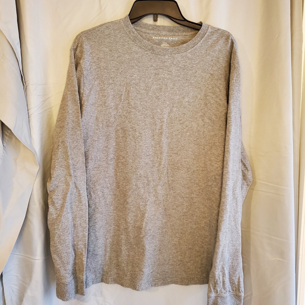 American‎ Eagle Ae Shirt Mens Gray Long Sleeve Crewneck Large